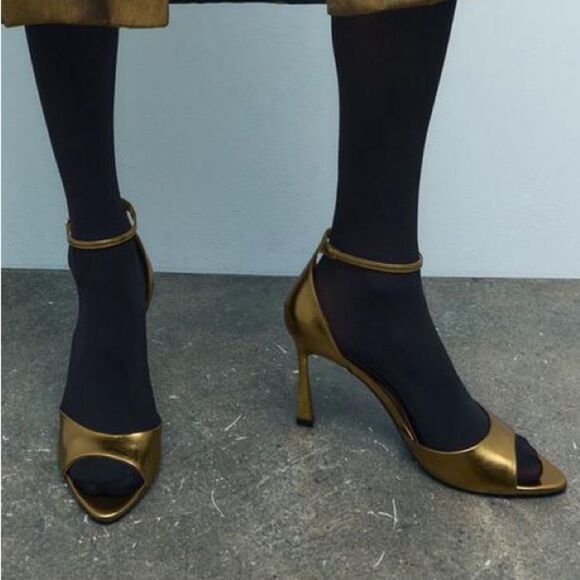 ZARA ANKLE STRAP HEELED METALLIC SANDALS - Picture 3 of 10